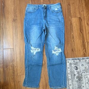 Nordstrom Distressed Cropped Ankle Jeans in Blue Wash